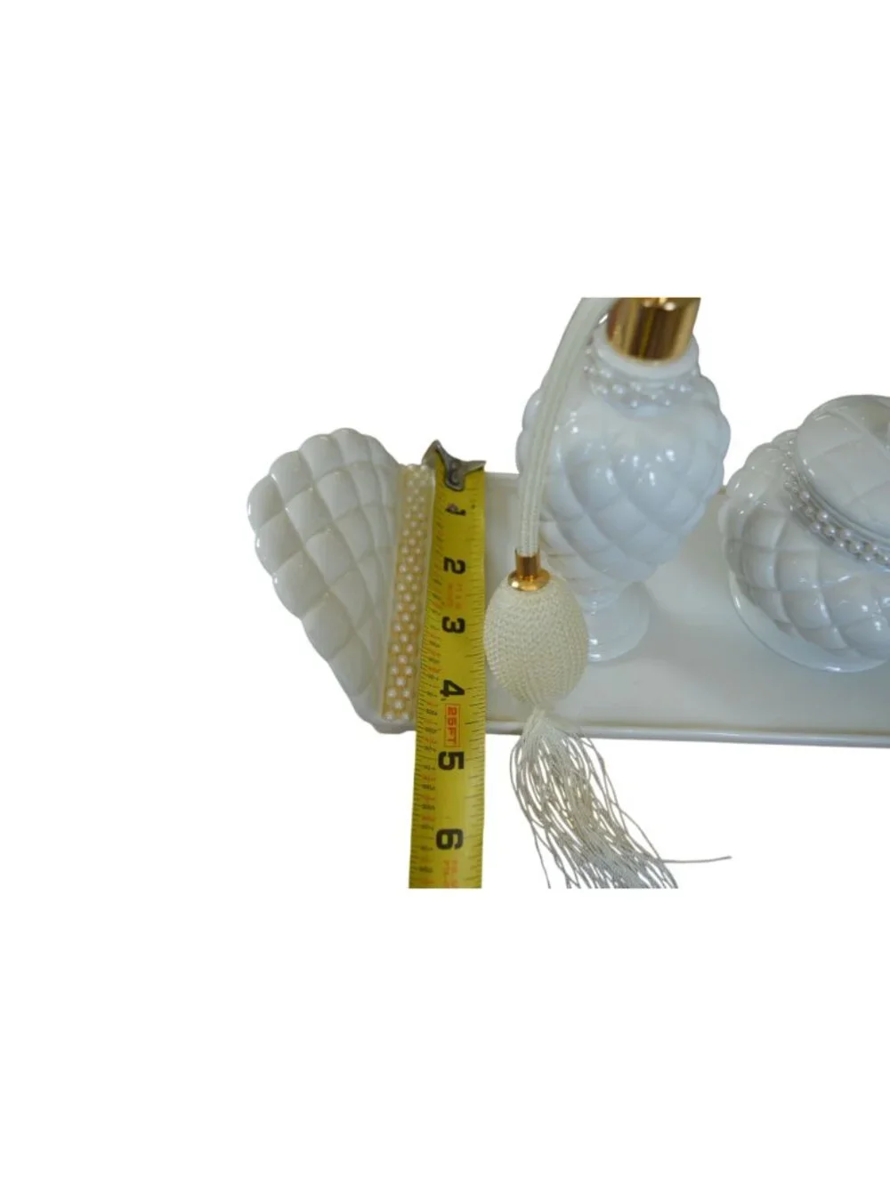 Vintage 1999 Avon Porcelain Vanity 3 Piece Gift Set Quilted Hollywood Regency